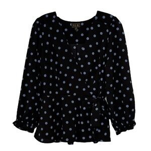 O L M Ruffled Blouse with Puff Sleeves and Tie Front Size Medium